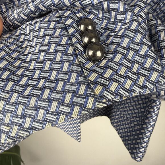 H Hilfiger Silk Cotton Blend Jacket Women’s Geometric Blue Blazer, 00s Y2K - Picture 12 of 13